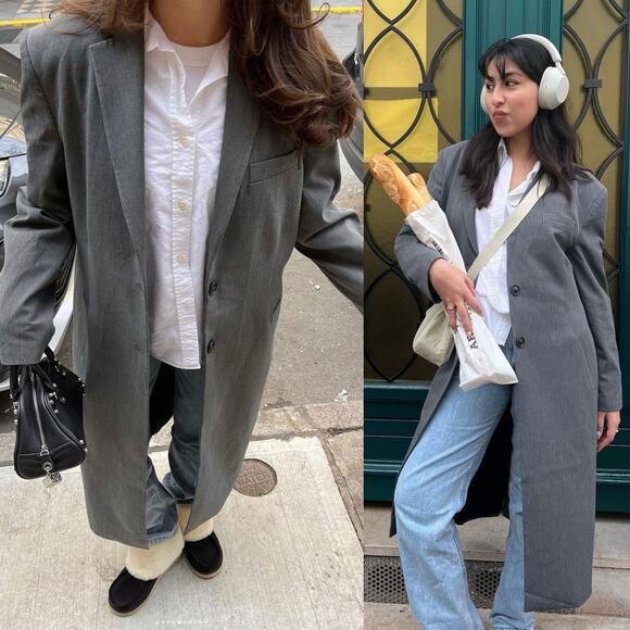 DJERF AVENUE Forever Long Blazer Coat in Grey Size XXL - Picture 4 of 16